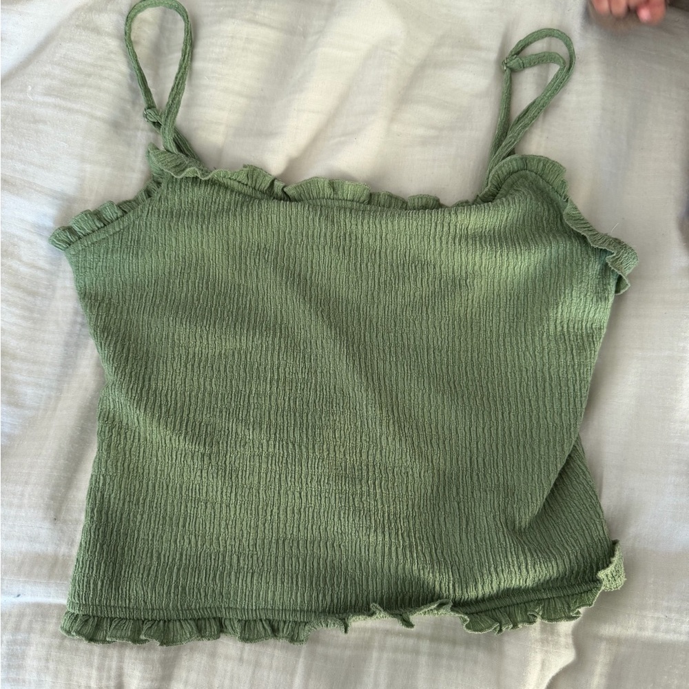Wildfox Olive Green Ruffled Smocked Tank